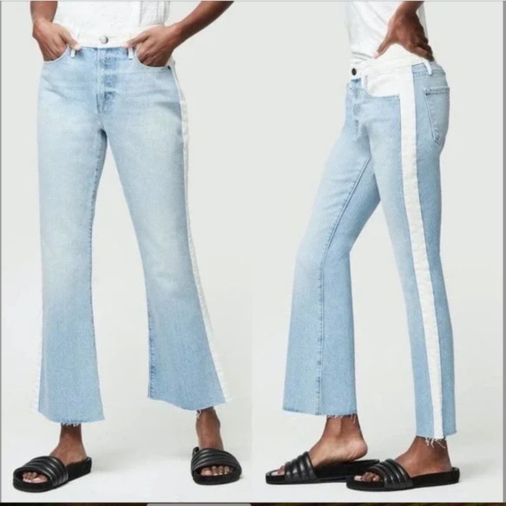 FRAME Le Crop Mini Boot Color Block Tuxedo Stripe Jeans Size 27